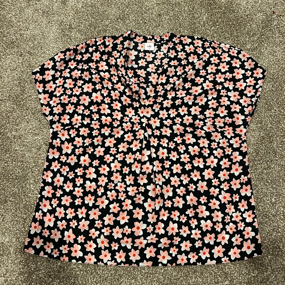 CAbi Black and Pink Floral Blouse